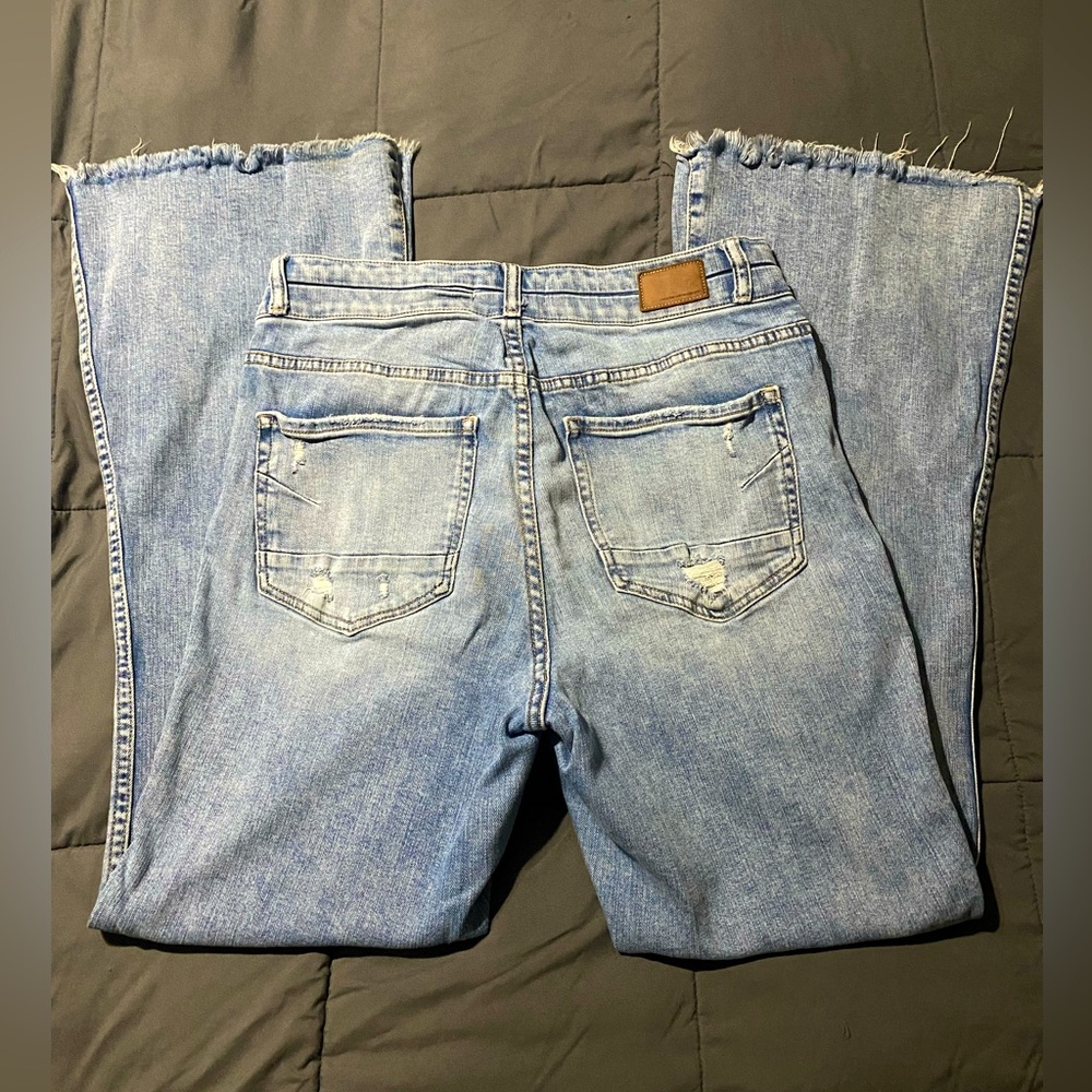 Light Blue Frayed Hem Flared Leg Jeans